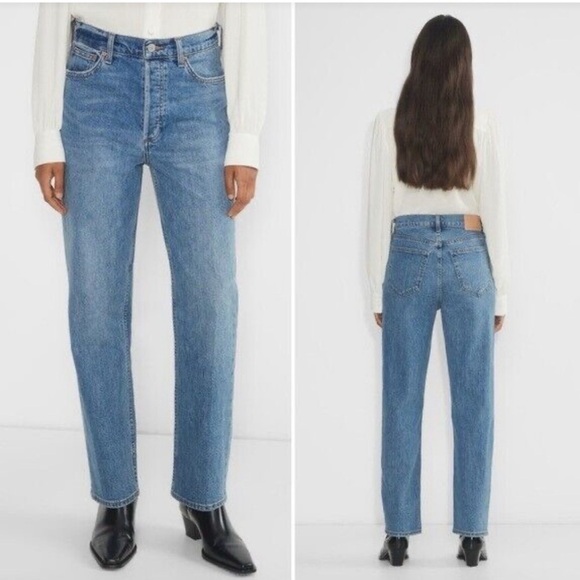 DENIM FORUM Sz 24 Jeans The Arlo High Rise Straight 28L Button Fly in Blue - Picture 1 of 12